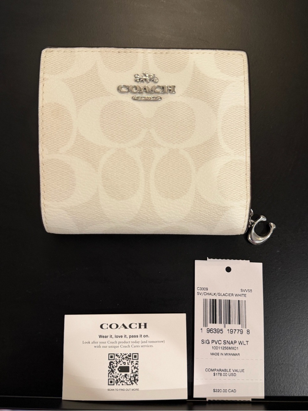 COACH Chalk/Glacier White Signature Compact Zip Card Case